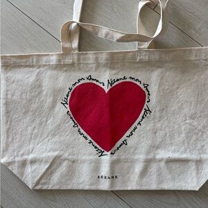 Sezane Mon Amour Cream Tote Bag with Red Heart